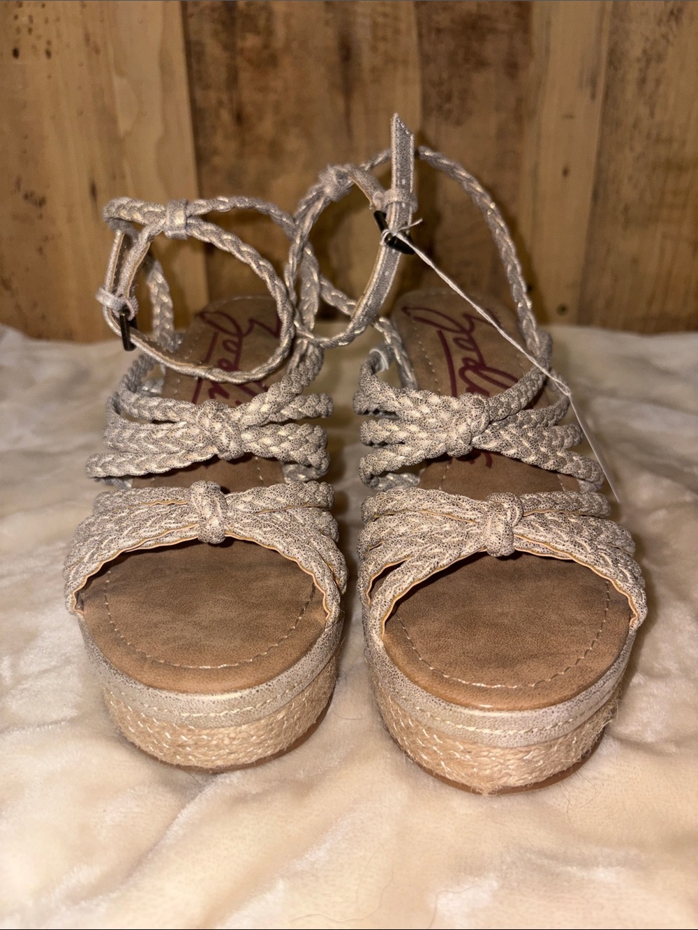 #129 Zodiac Braided Wedge Sandals in Beige